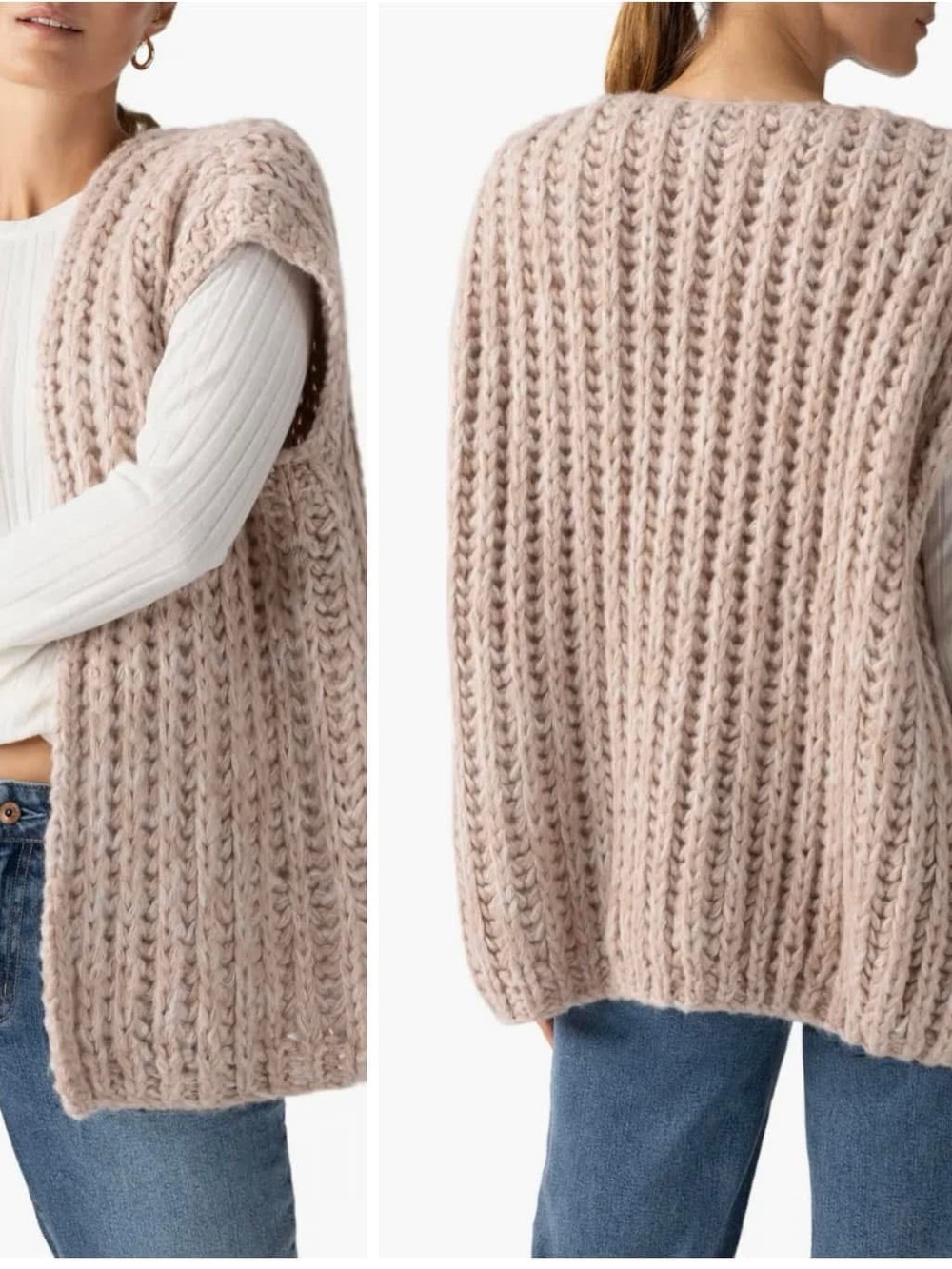 Sanctuary Chunky Knit Sleeveless Open Cardigan in Blush Taupe